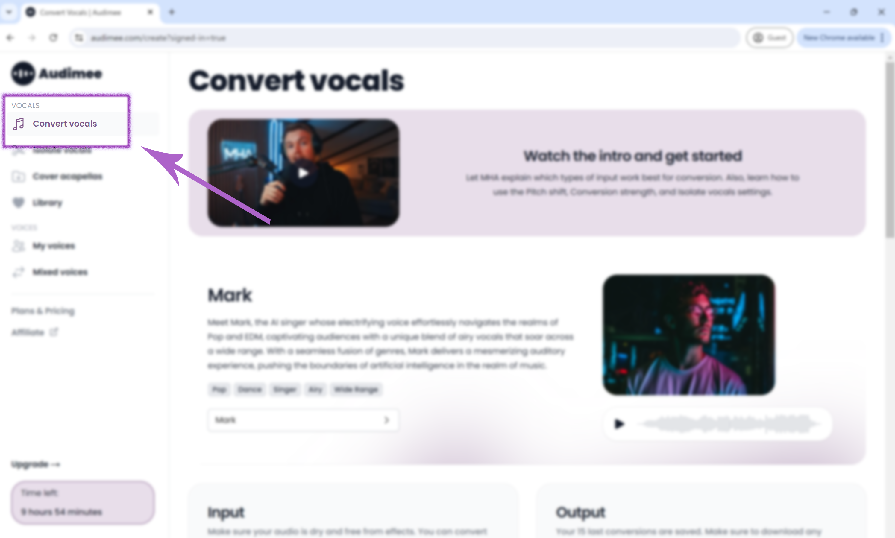 Access the AI vocals generator page