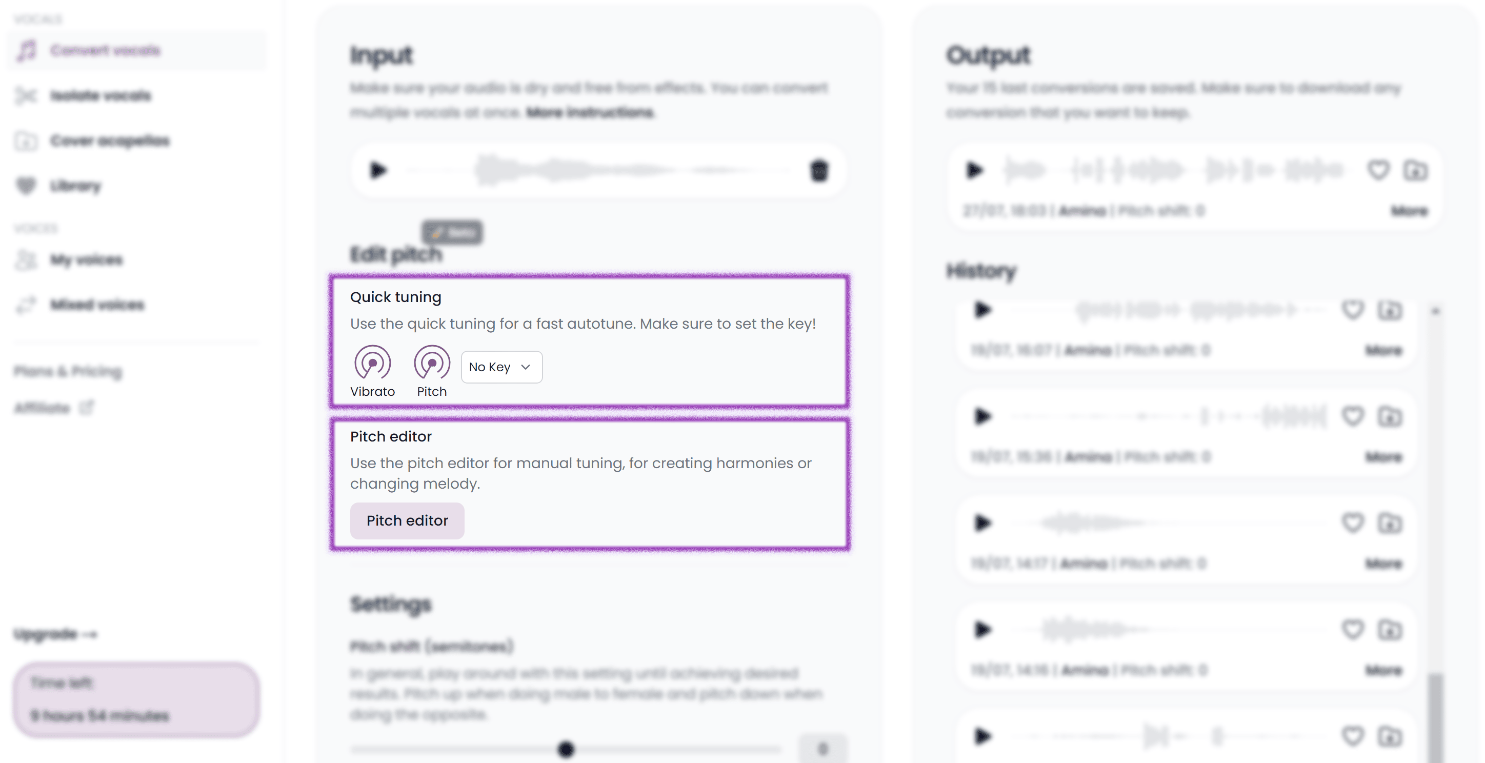 Adjust vocal tuner settings