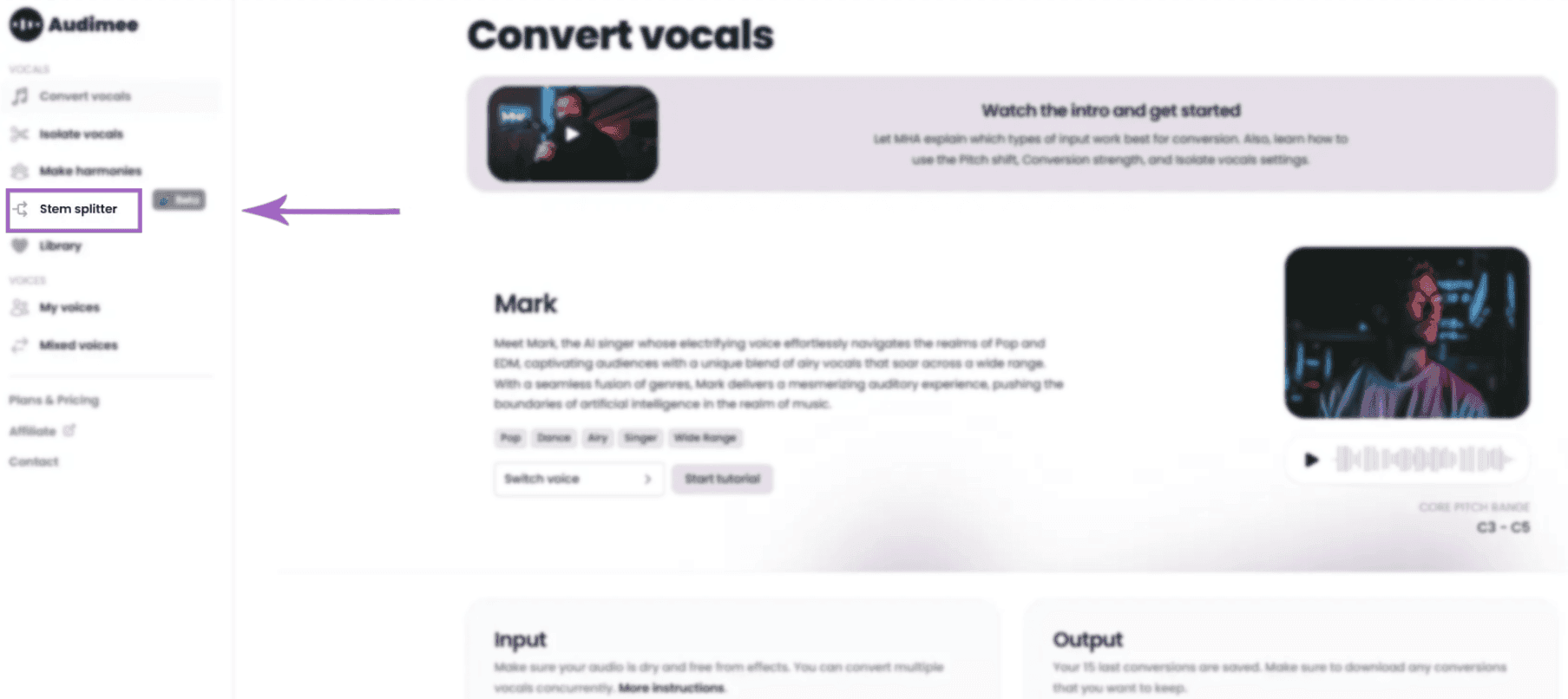 Access the stem splitter