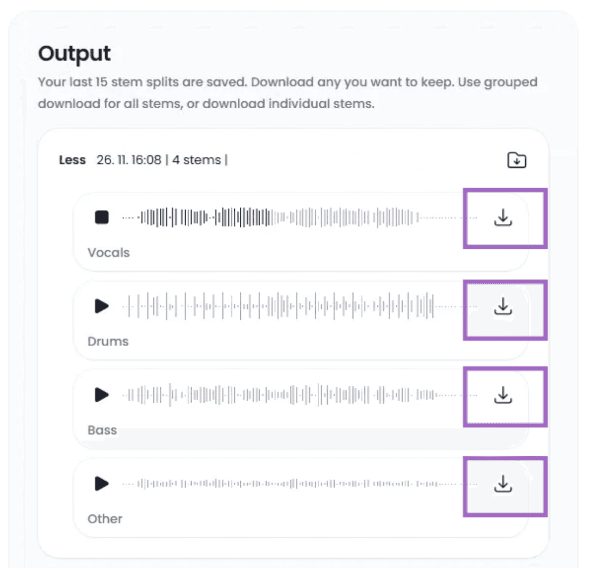 Preview individual stems